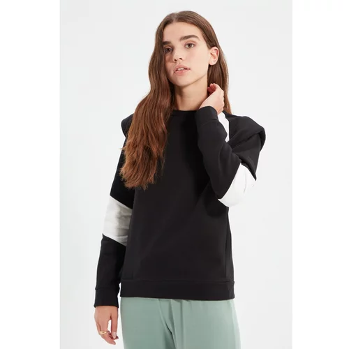 Trendyol Black Color Block Wadding Basic Raised Knit Raised Sweatshirt