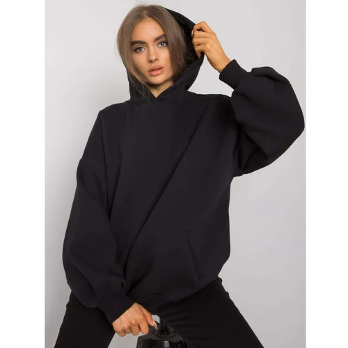 Fashion Hunters Women's black cotton sweatshirt with pockets