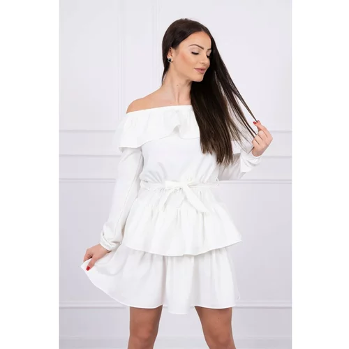 Kesi Off-the-shoulder dress with tie at the waist ecru