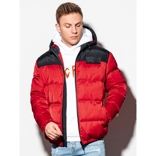 Ombre Odjeća Muška zimska jakna C458 crna | tamnocrvena | Crveno Slike
