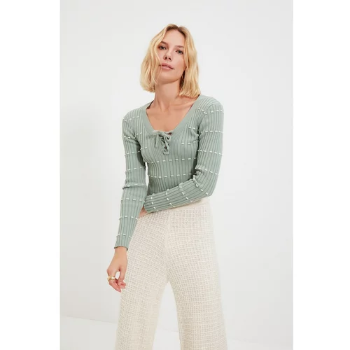 Trendyol Mint Tie Detailed Crop Knitwear Sweater