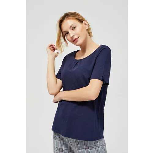 Moodo T-shirt with bows on the sleeves - navy blue