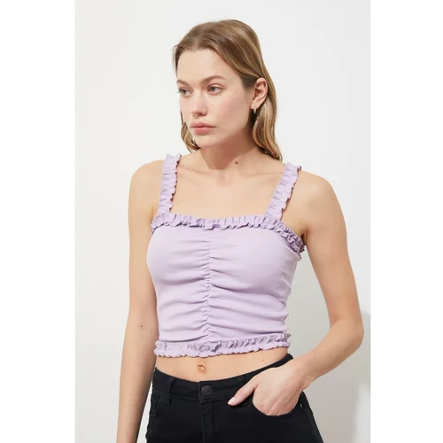 Trendyol Lilac Strapped Ruffle Detailed Corded Knitted Blouse