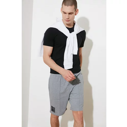Trendyol Gray Men's Regular Fit Ribbed Printed Shorts & Bermuda
