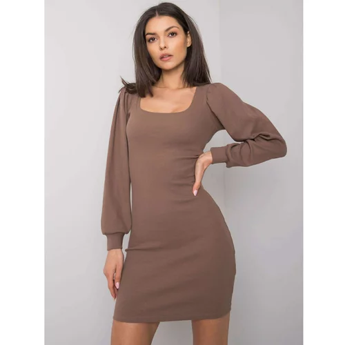 Fashion Hunters RUE PARIS Brown dress with long sleeves