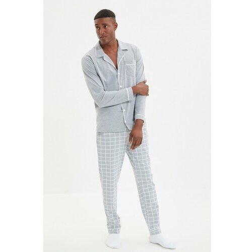 Trendyol Gray Men's Regular Fit Top Bias Detailed Knitted Pajamas Set Slike