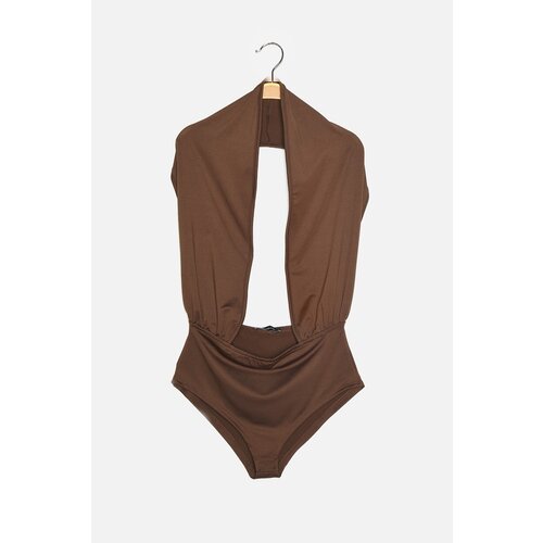 Trendyol Brown Cross Tie Detailed Decollete Knitted Body Slike