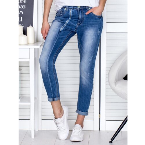 Fashion Hunters Regular fit women´s blue pants with a zipper Slike