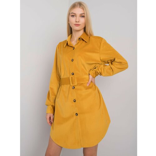 Fashion Hunters Mustard buttoned dress Slike