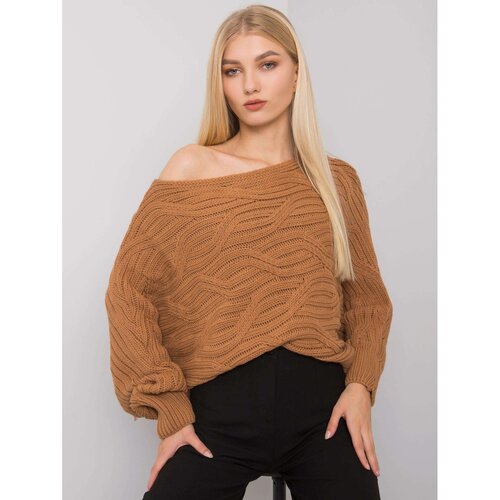 Fashion Hunters Camel sweater with bare shoulders Slike