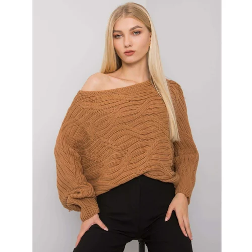 Fashionhunters Camel sweater with bare shoulders