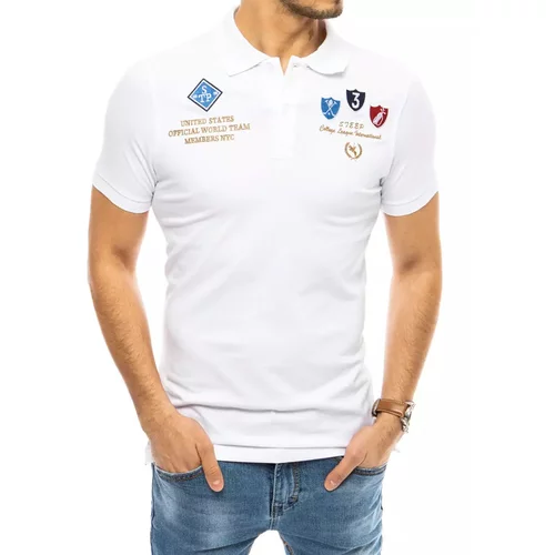 DStreet Men's white polo shirt with embroidery PX0455