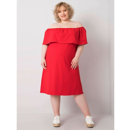 Fashion Hunters Red plus size dress with a spanish neckline Slike