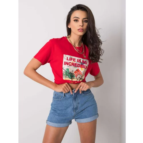 Fashion Hunters Red cotton T-shirt with the inscription