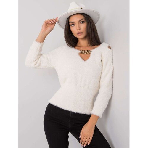 Fashion Hunters RUE PARIS Ecru sweater with a triangular neckline Slike