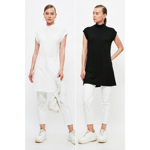 Trendyol Black and White Standing Collar Sleeveless Double Pack Hijab Tunic Cene