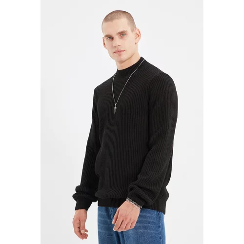 Trendyol Black Men Regular Fit Half Turtleneck Textured Basic Knitwear Sweater