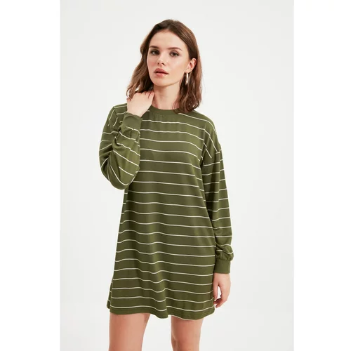 Trendyol Green Petite Striped Mini Knitted Dress
