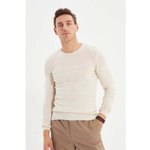 Trendyol Ecru muški džemper s tankim krojem za muškarce s tankim izrezom Slike