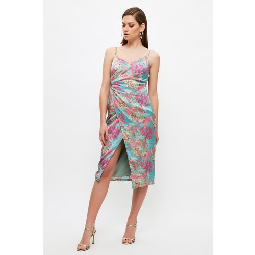Trendyol Multi Colored Floral Printed Satin Dress Slike