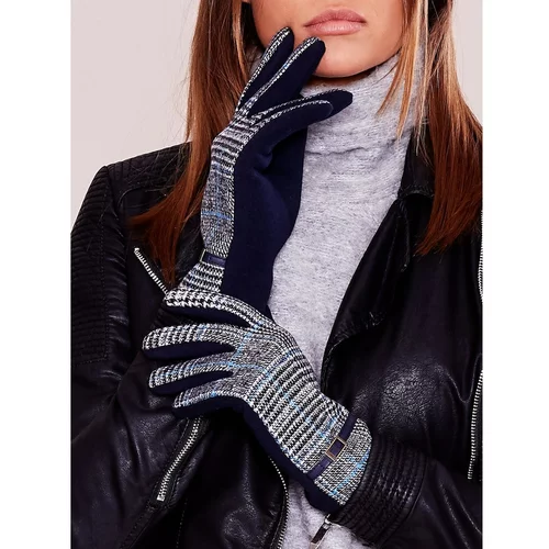 Fashion Hunters Elegant navy blue gloves with a pattern