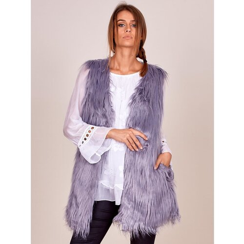 Fashion Hunters Ladies&amp;#039; gray vest with longer hair Slike