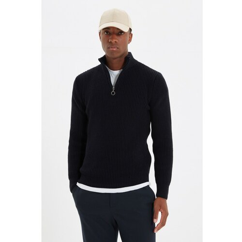 Trendyol Navy Blue Men Regular Fit Half Turtleneck Zipper Collar Sweater Cene