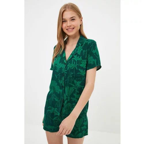 Trendyol Green Tropical Patterned Woven Pajamas Set