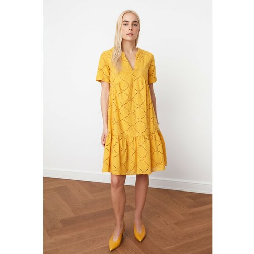 Trendyol Large Cut Dress with Mustard Brode Slike