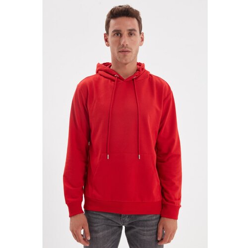 Trendyol Red Men's Slim Fit Hooded Kangaroo Pocket Long Sleeve Sweatshirt Cene