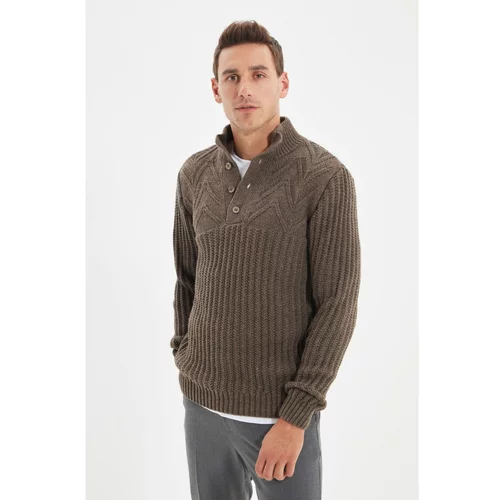 Trendyol Mink Men's Slim Fit Half Fisherman Buttoned Knitwear Sweater