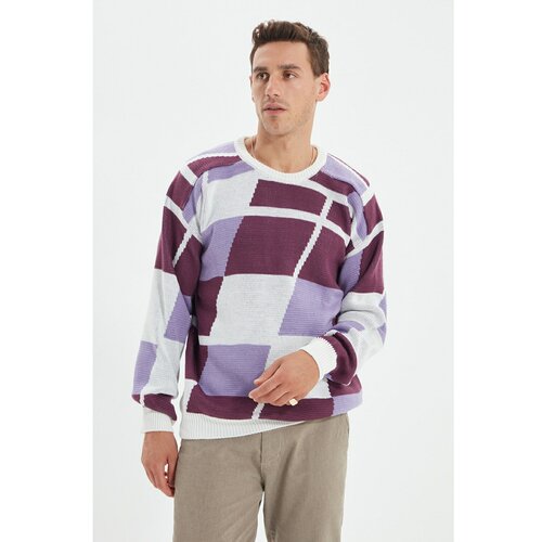 Trendyol Ljubičasti muški ležerni džemper s ogrlicom za muškarce u boji Slike