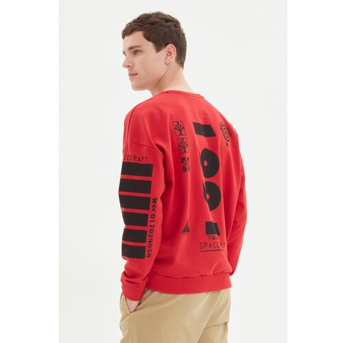 Trendyol Red Men's Printed Oversize Fit Sweatshirt Slike