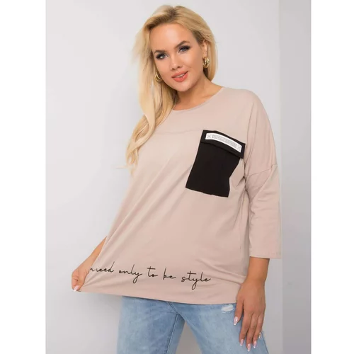 Fashion Hunters Beige oversize blouse with inscription and pocket