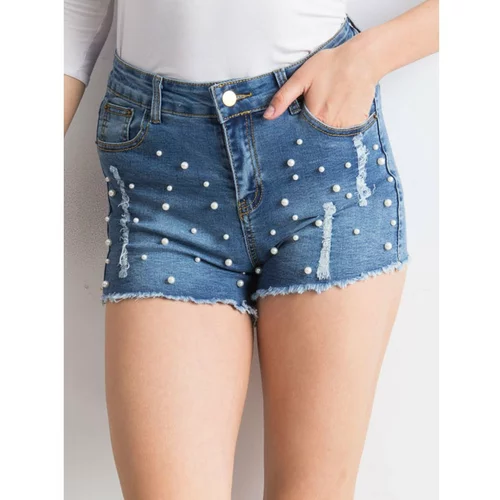 Fashion Hunters Blue denim shorts with pearls and rips