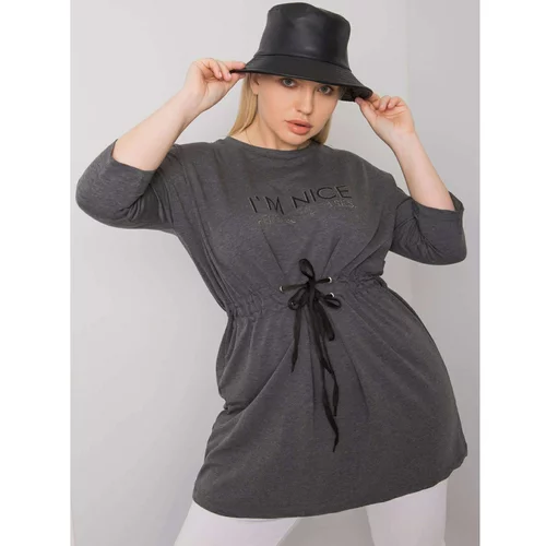 Fashion Hunters Dark gray melange plus size tunic with inscription