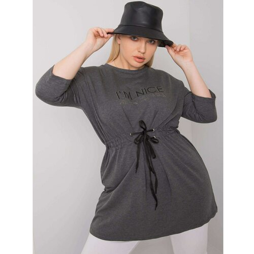 Fashion Hunters Dark gray melange plus size tunic with an inscription Slike