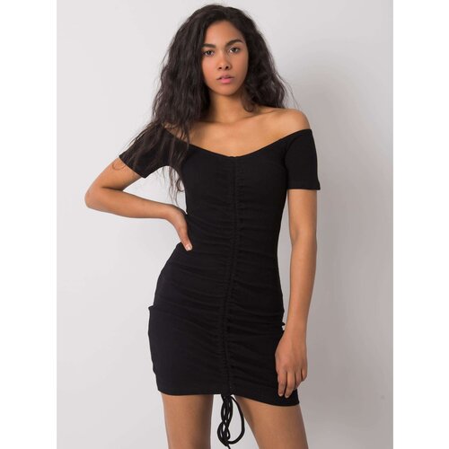 Fashion Hunters RUE PARIS Black dress with shirring Slike