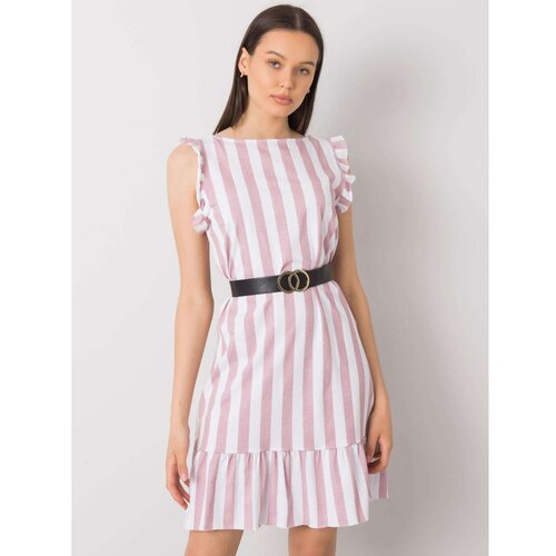 Fashion Hunters Dusty pink striped dress with a frill Slike