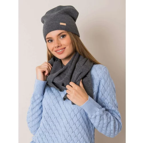 Fashionhunters RUE PARIS Dark gray set of hat and scarf