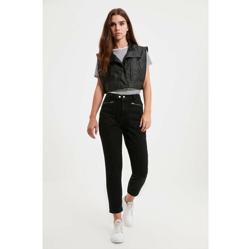 Trendyol Black Pocket Detailed High Waist Straight Jeans Slike