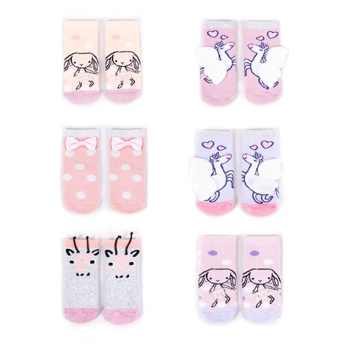 Yoclub Kids's Cotton Baby Girls' Terry Socks Anti Slip ABS Patterns Colors 6-pack SK-29/SIL/6PAK/GIR/001 Slike