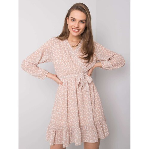 Fashion Hunters OCH BELLA Beige dress with flowers Slike