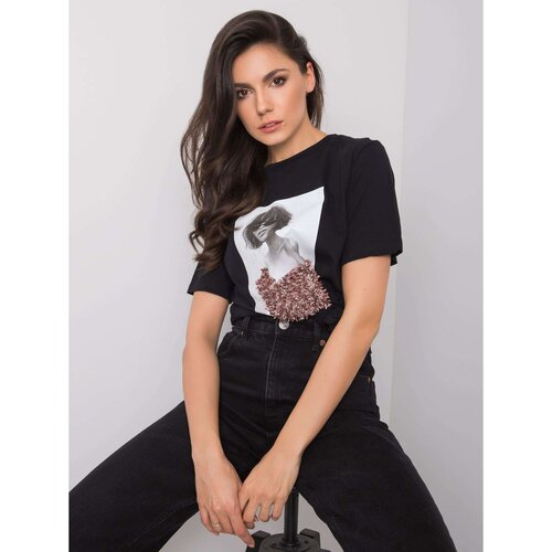 Fashion Hunters Black cotton T-shirt with an application Slike