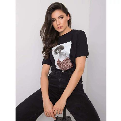 Fashion Hunters Black cotton T-shirt with an application