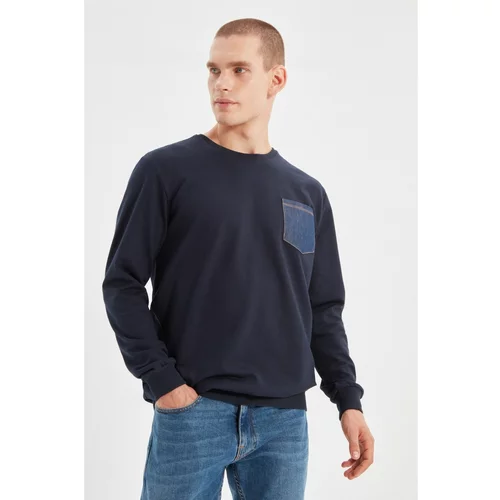 Trendyol Navy Men Regular Fit Long Sleeve Crew Neck Paneled Sweatshirt