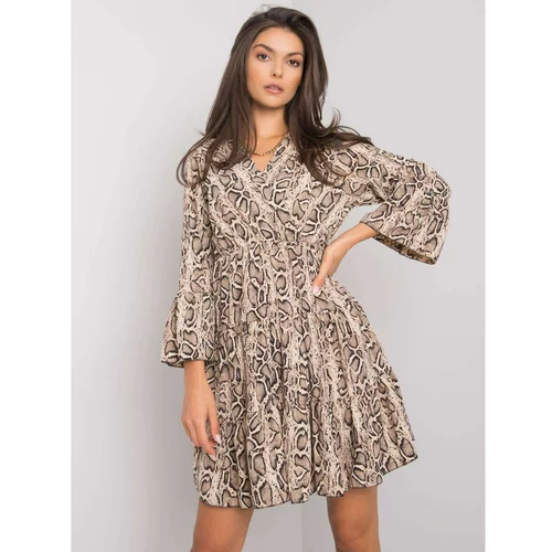 Fashion Hunters Beige and black dress with animal patterns Maren
