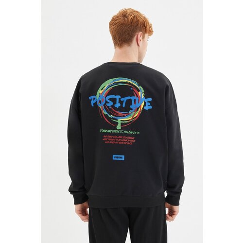 Trendyol Black Men's Printed Oversize Fit Sweatshirt Slike