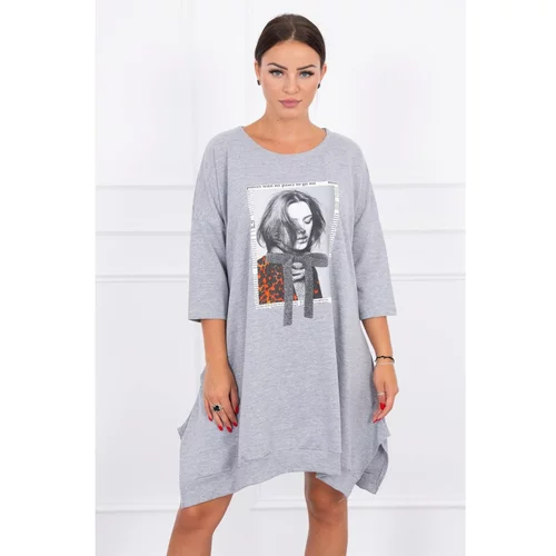 Kesi Dress with print and flared bottom gray