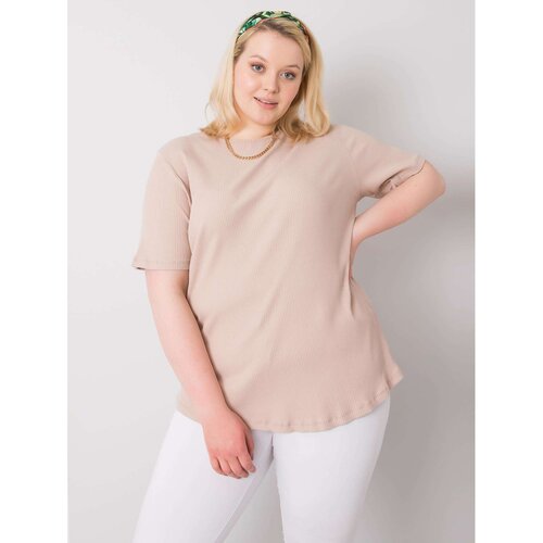 Fashion Hunters Plus size beige blouse with stripes Slike